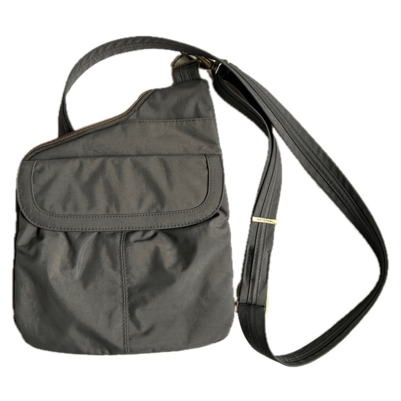 Travelon Bag Gray Anti Theft Strap Locking Travel Crossbody Shoulder Flat - Picture 1 of 7